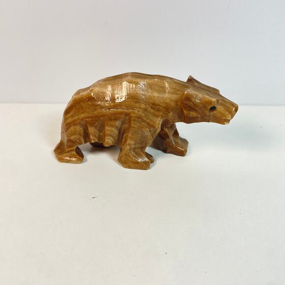 Vintage Hand Carved Stone Brown Bear Figurine Walking Quartz Alabaster? 4"x2" - Picture 7 of 8